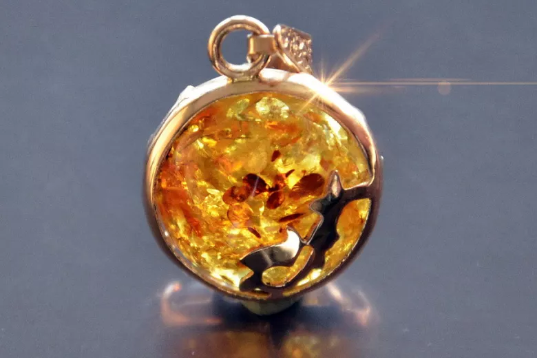 "14K 585 Pendentif Ambre Or Rose Vintage d'Authenticité" vpab001